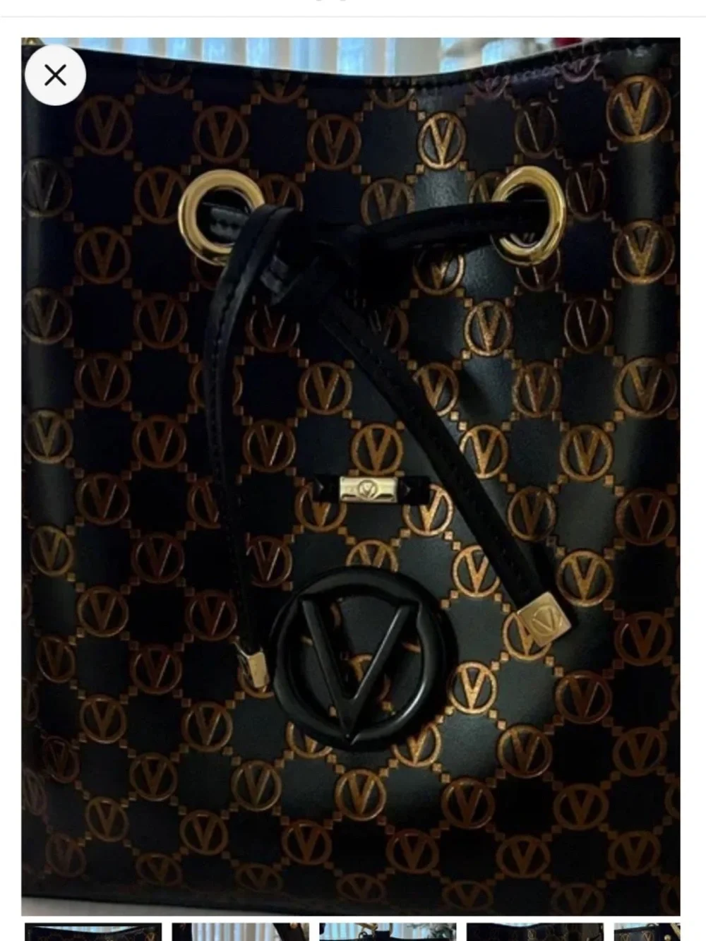 Mario Valentino Black and Brown Logo Drawstring Hobo/ Bucket Bag GC